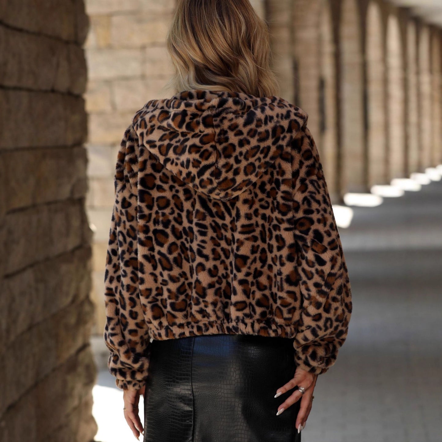 Shiny Velvet2025Cross-border Women's Clothing Amazon European and American Autumn Winter New Loose Zipper Long Sleeve Leopard Print Furry Coat