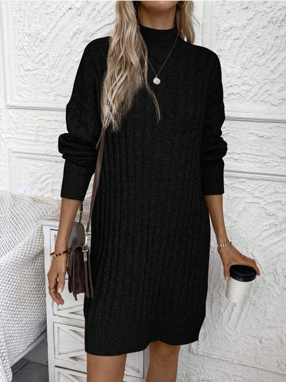 Sultyra High Neck Long Sleeve Loose Knitted Bodycon Dress
