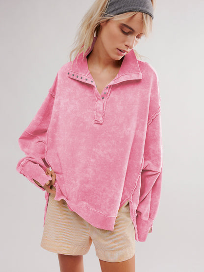 Sultyra Decorative Line Design Sense Top with Slit Lantern Sleeves polo